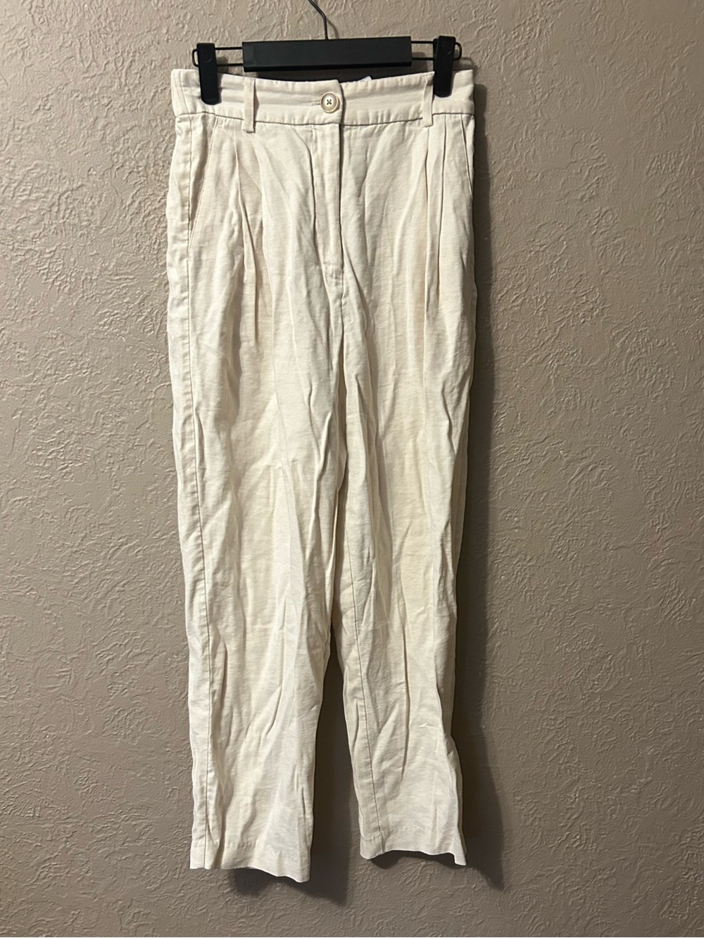 H&M Men's Cream Linen-Blend Chinos